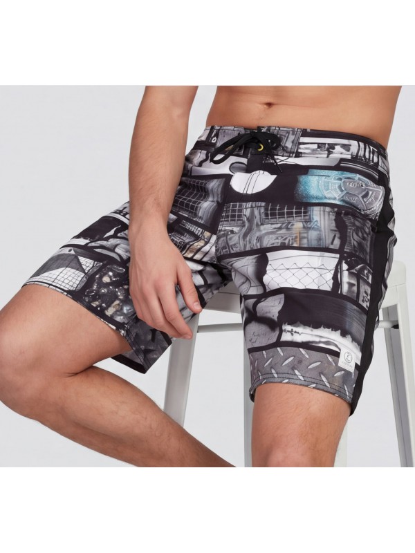 Life Style Butiken Ανδρικό Εμπριμέ Μαγιό BOARDSHORT μήκους 55 cm LS11486 BLACK