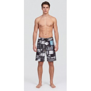 Life Style Butiken Ανδρικό Εμπριμέ Μαγιό BOARDSHORT μήκους 55 cm LS11486 BLACK Ανδρικά