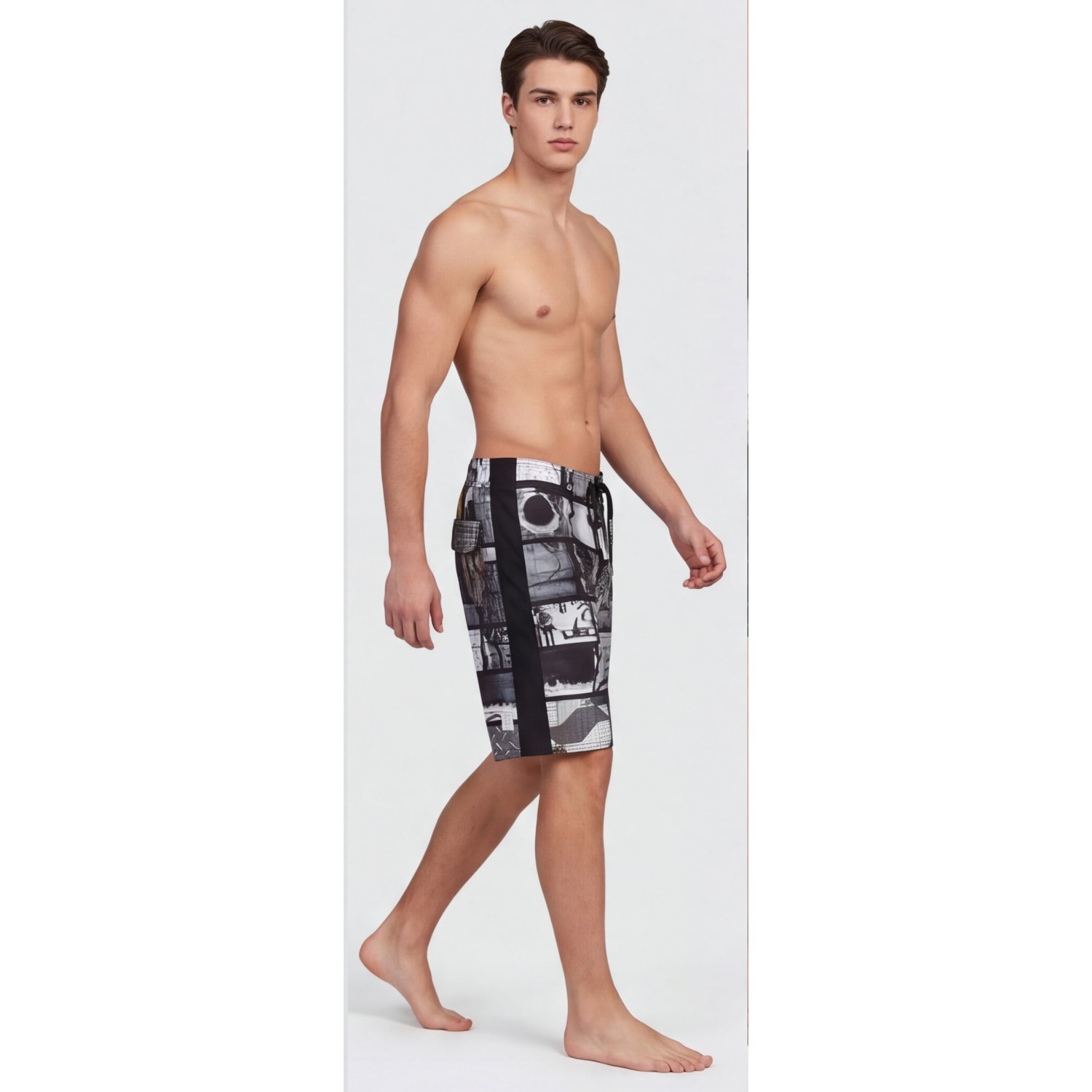 Life Style Butiken Ανδρικό Εμπριμέ Μαγιό BOARDSHORT μήκους 55 cm LS11486 BLACK Ανδρικά
