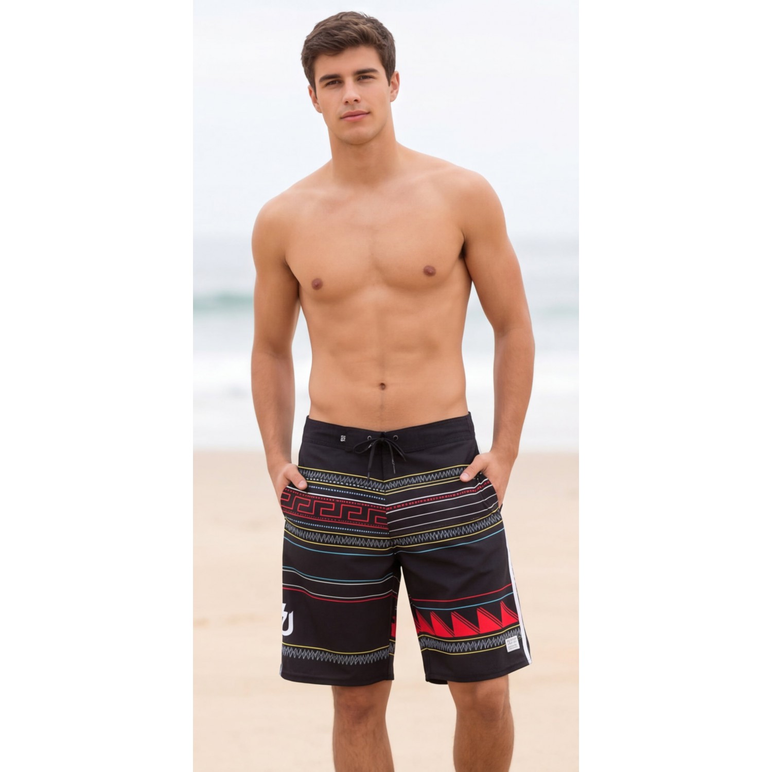 Life Style Butiken Ανδρικό Εμπριμέ Μαγιό BOARDSHORT μήκους 57 cm LS114866 BLACK Ανδρικά