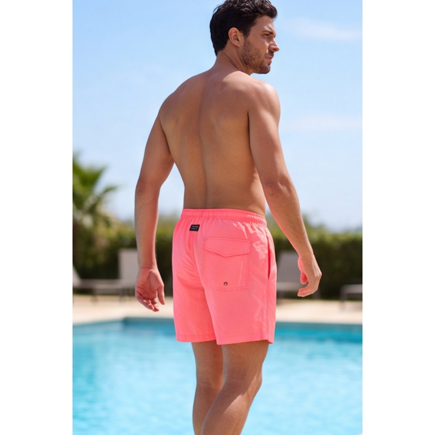 Life Style Butiken Ανδρικό Μονόχρωμο Μαγιό μήκους 40 cm LS11684 PINK Ανδρικά