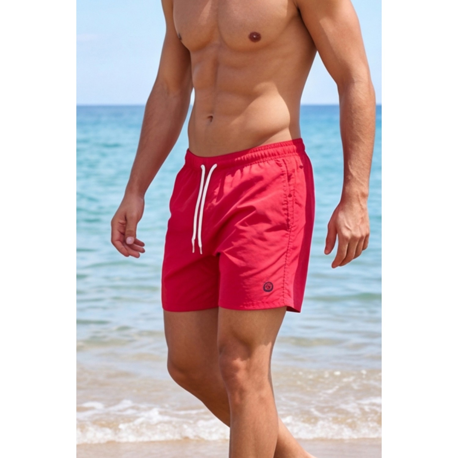 Life Style Butiken Ανδρικό Μονόχρωμο Μαγιό μήκους 40 cm LS11684 RED Ανδρικά