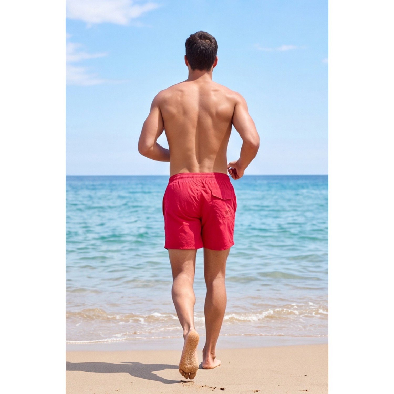 Life Style Butiken Ανδρικό Μονόχρωμο Μαγιό μήκους 40 cm LS11684 RED Ανδρικά