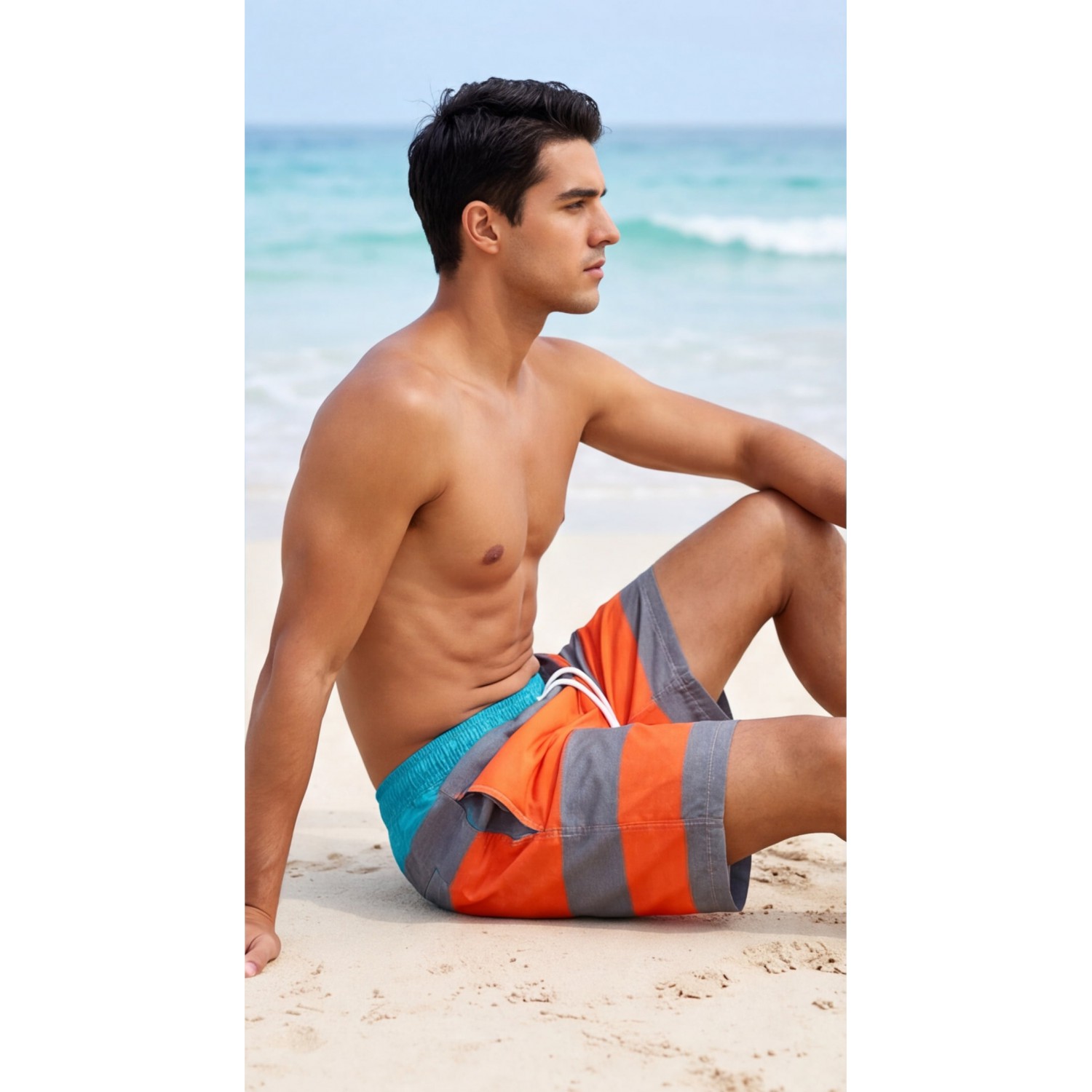 Life Style Butiken Ανδρικό Ριγέ Μαγιό 44cm LS1300030 ORANGE Ανδρικά