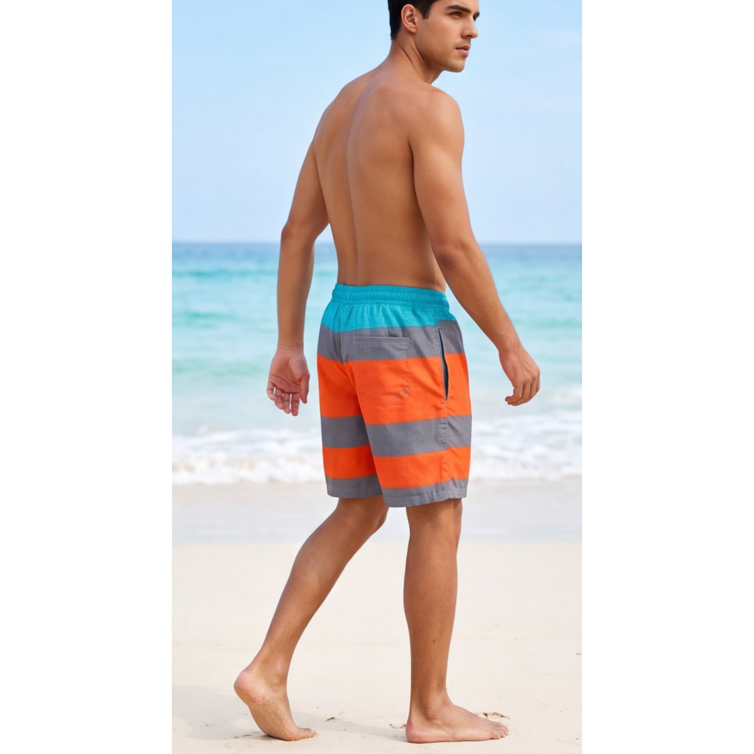 Life Style Butiken Ανδρικό Ριγέ Μαγιό 44cm LS1300030 ORANGE Ανδρικά