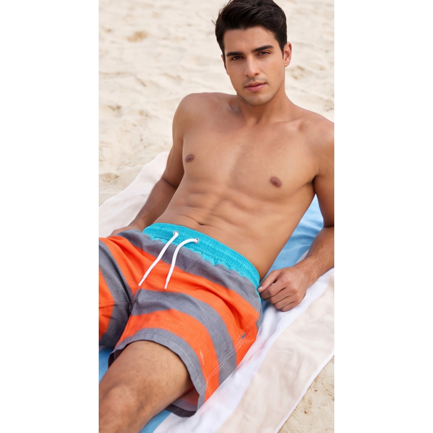 Life Style Butiken Ανδρικό Ριγέ Μαγιό 44cm LS1300030 ORANGE Ανδρικά