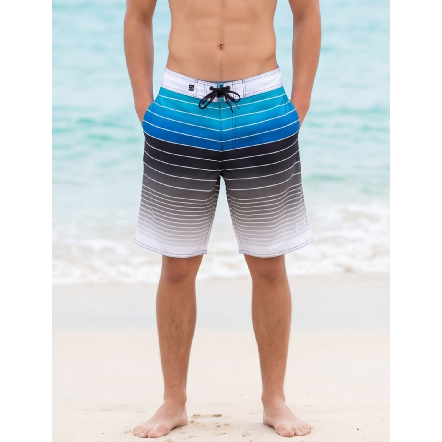 Life Style Butiken Ανδρικό Ριγέ Μαγιό BOARDSHORT μήκους 57 cm LS1486 BLUE Ανδρικά