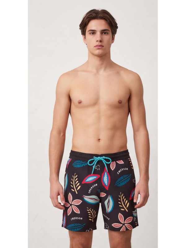 Life Style Butiken Ανδρικό Εμπριμέ Μαγιό μήκους 45cm LS152411 BLACK