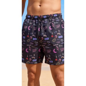 Life Style Butiken Ανδρικό Εμπριμέ Μαγιό μήκους 40 cm LS190231 BLACK Ανδρικά