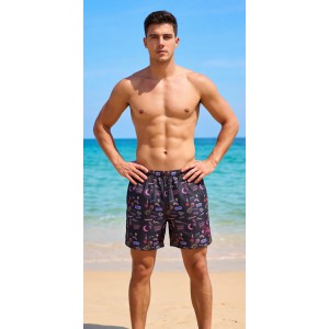 Life Style Butiken Ανδρικό Εμπριμέ Μαγιό μήκους 40 cm LS190231 BLACK Ανδρικά