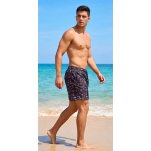 Life Style Butiken Ανδρικό Εμπριμέ Μαγιό μήκους 40 cm LS190231 BLACK Ανδρικά