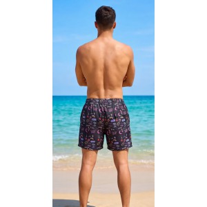 Life Style Butiken Ανδρικό Εμπριμέ Μαγιό μήκους 40 cm LS190231 BLACK Ανδρικά