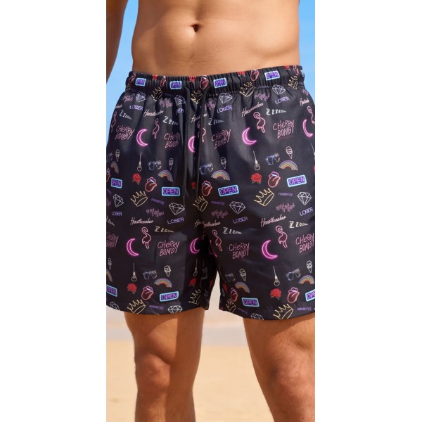 Life Style Butiken Ανδρικό Εμπριμέ Μαγιό μήκους 40 cm LS190231 BLACK