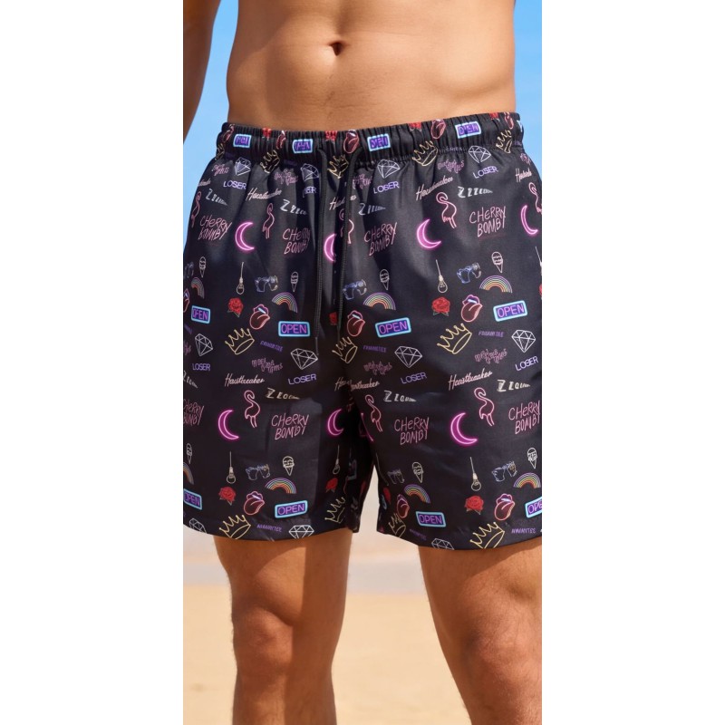 Life Style Butiken Ανδρικό Εμπριμέ Μαγιό μήκους 40 cm LS190231 BLACK Ανδρικά