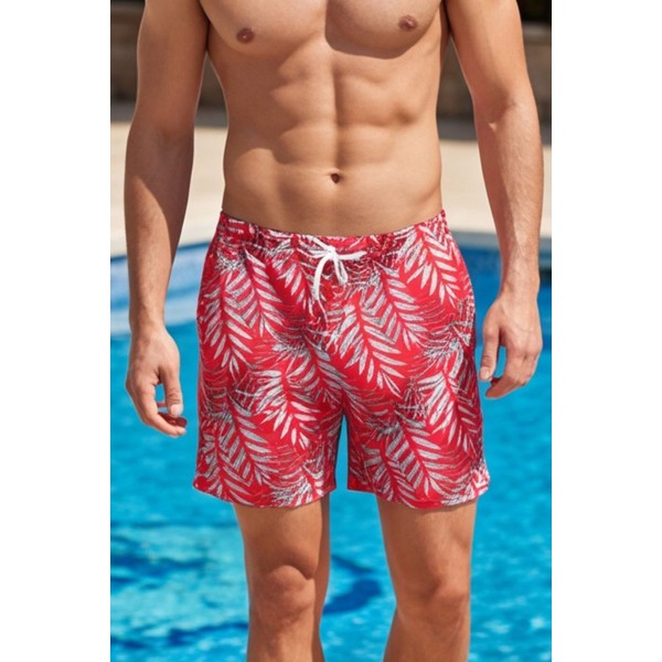 Life Style Butiken Ανδρικό Εμπριμέ Μαγιό μήκους 37 cm LS1300033 RED