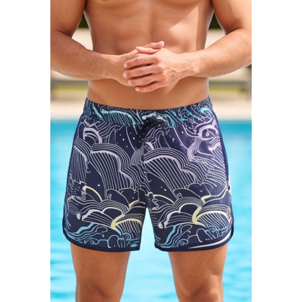 Life Style Butiken Ανδρικό Εμπριμέ Μαγιό μήκους 40 cm LS1551010 NAVY