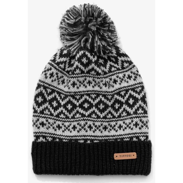 Unisex σκουφάκι με πιέτα και τελειώματα με pompom Tiffosi 10046290 Γκρι