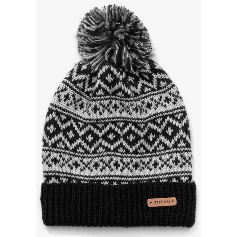 Unisex σκουφάκι με πιέτα και τελειώματα με pompom Tiffosi 10046290 Γκρι Accesories