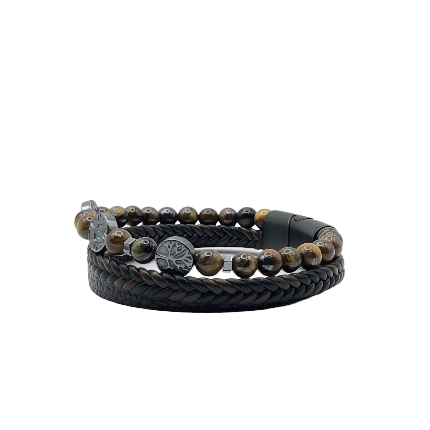 Life Style Butiken Jw2003 Black Ανδρικό Δερμάτινο Βραχιόλι Με Καφέ Χάντρες