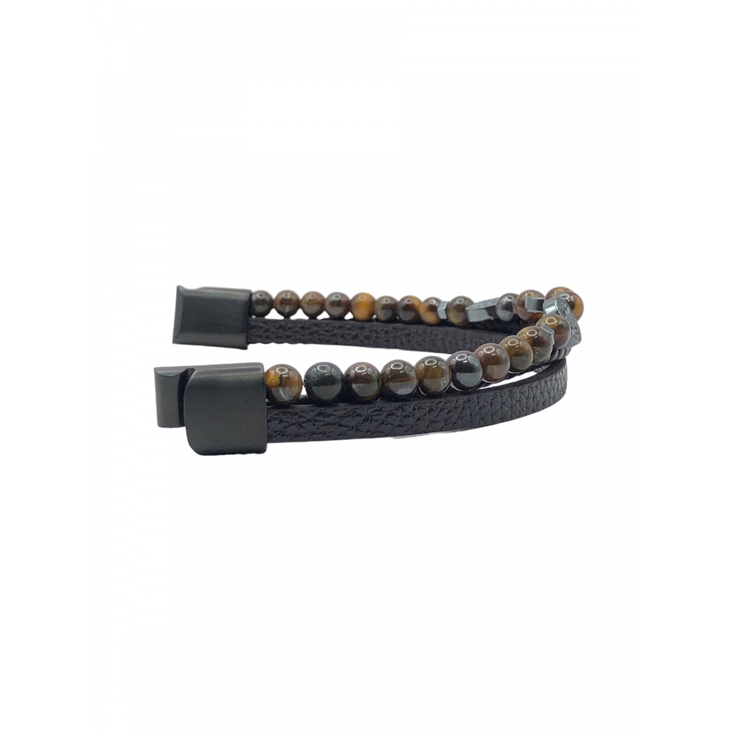 Life Style Butiken Jw2003 Black Ανδρικό Δερμάτινο Βραχιόλι Με Καφέ Χάντρες