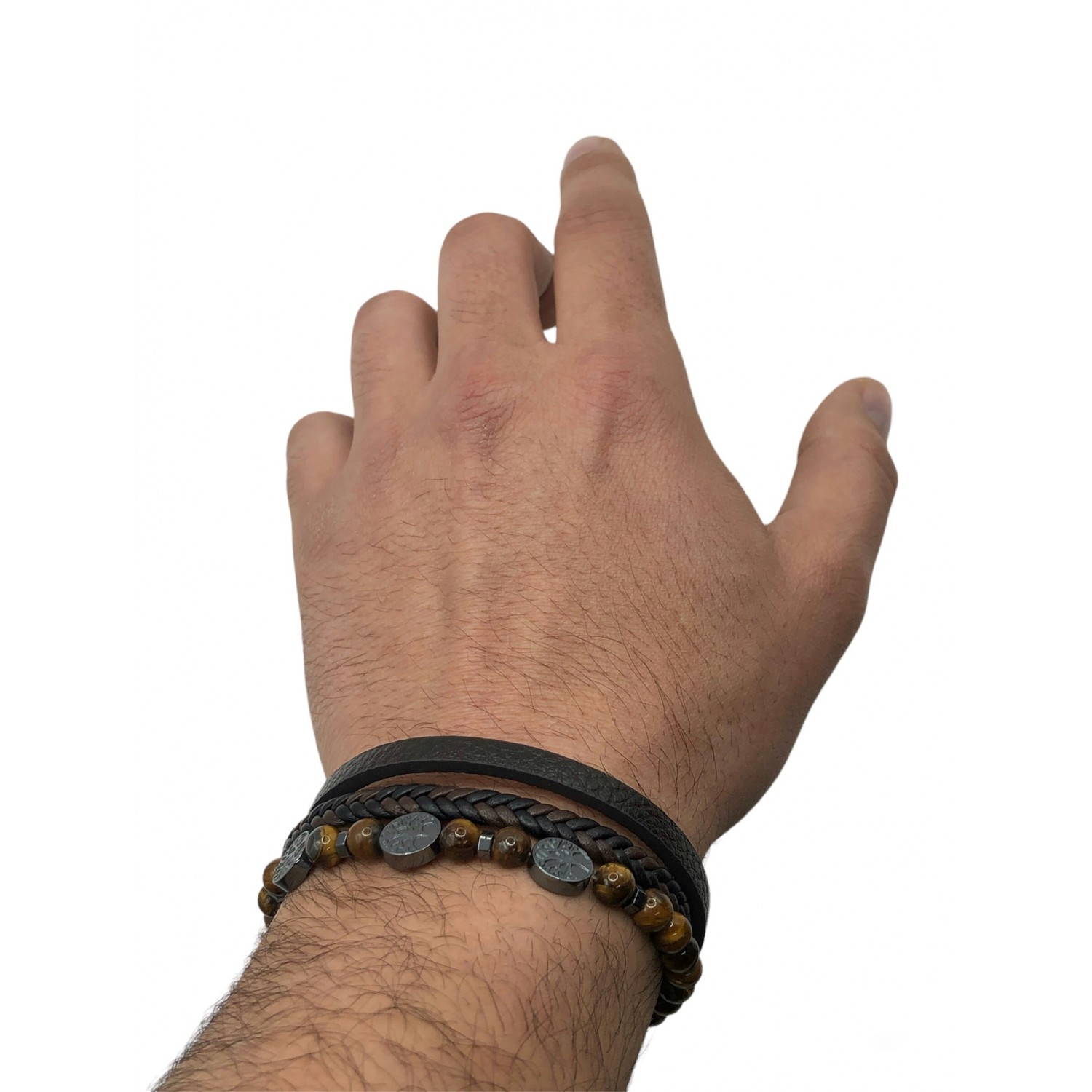 Life Style Butiken Jw2003 Black Ανδρικό Δερμάτινο Βραχιόλι Με Καφέ Χάντρες