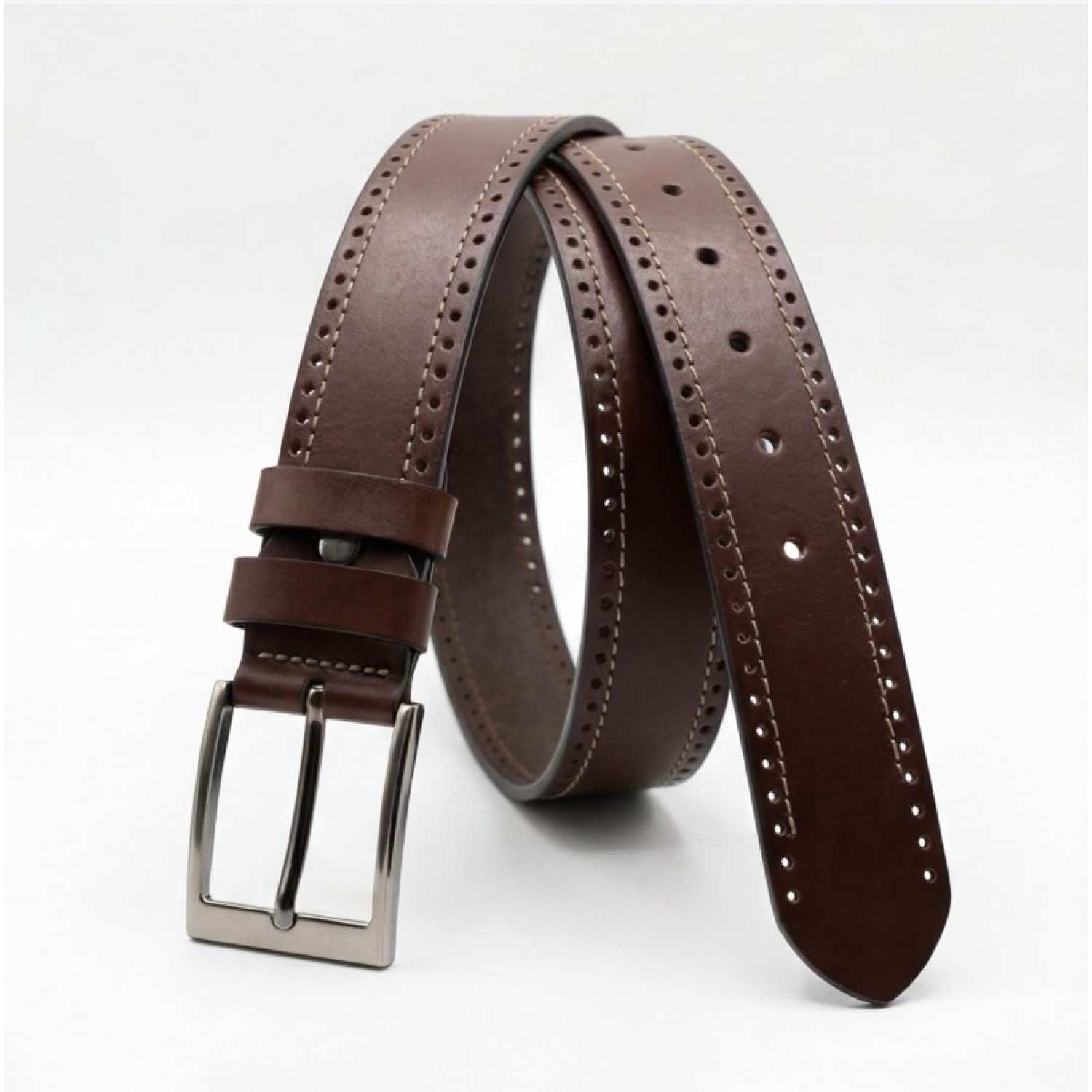 Life Style Butiken Ανδρική Χειροποίητη Δερμάτινη Ζώνη Με Γαζιά  LS1200522 ΚΑΦΕ