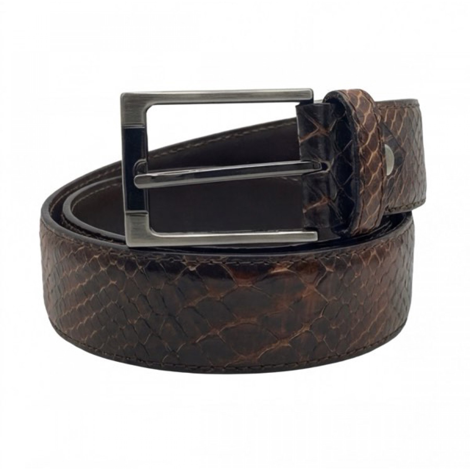 Life Style Butiken Ανδρική Χειροποίητη Δερμάτινη Ζώνη σε όψη φιδιού  LS1200524 ΚΑΦΕ
