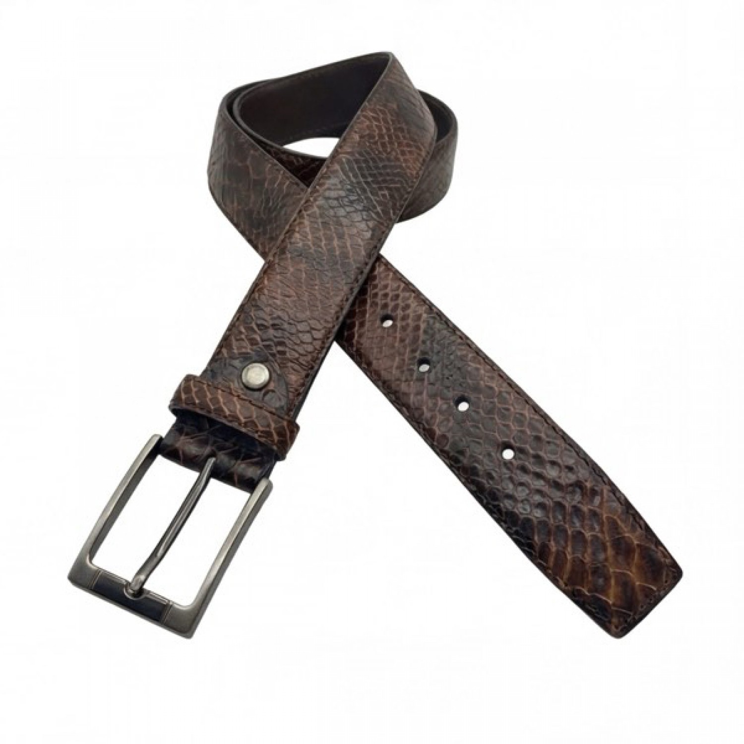 Life Style Butiken Ανδρική Χειροποίητη Δερμάτινη Ζώνη σε όψη φιδιού  LS1200524 ΚΑΦΕ