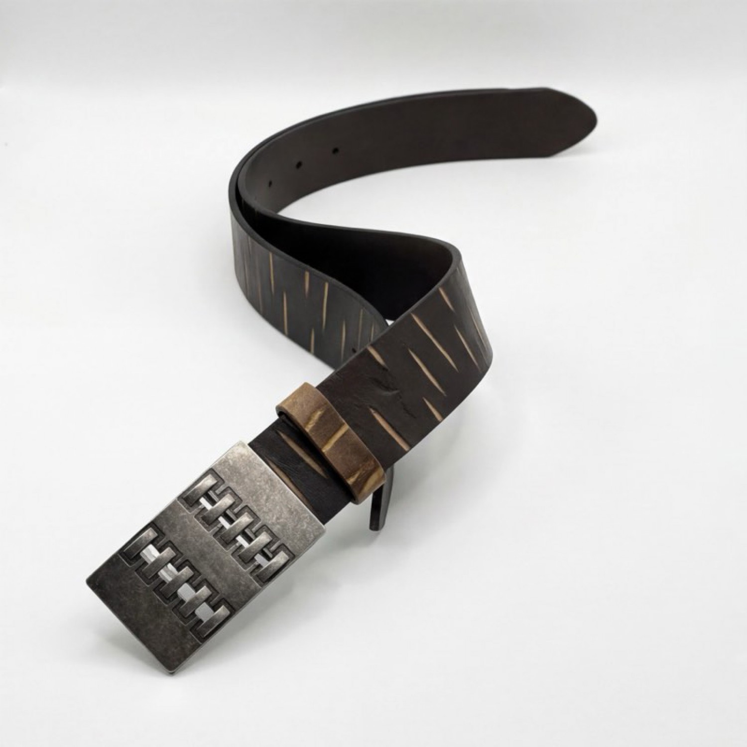 Life Style Butiken Ανδρική Χειροποίητη Δερμάτινη Ζώνη με μεταλλιλή αγκράφα LS1200528 ΚΑΦΕ