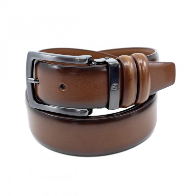 Life Style Butiken Ανδρική Δερμάτινη Ζώνη Με Μεταλλική Αγκράφα LS12007 Ταμπά 3.5cm Φάρδος