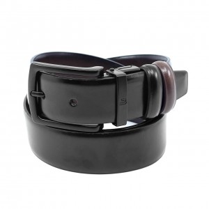 Life Style Butiken Ανδρική Δερμάτινη Ζώνη Με Μεταλλική Αγκράφα Διπλής 'Οψεως LS12021 BLACK-TABA 3.5cm Φάρδος