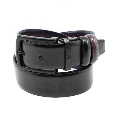 Life Style Butiken Ανδρική Δερμάτινη Ζώνη Με Μεταλλική Αγκράφα Διπλής 'Οψεως LS12021 BLACK-TABA 3.5cm Φάρδος