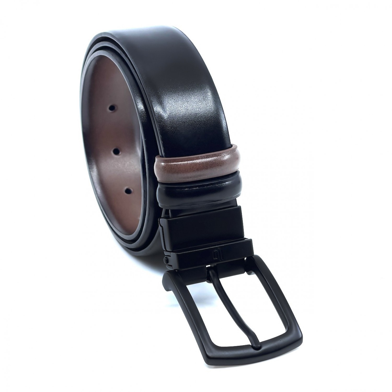 Life Style Butiken Ανδρική Δερμάτινη Ζώνη Με Μεταλλική Αγκράφα Διπλής 'Οψεως LS12021 BLACK-TABA 3.5cm Φάρδος