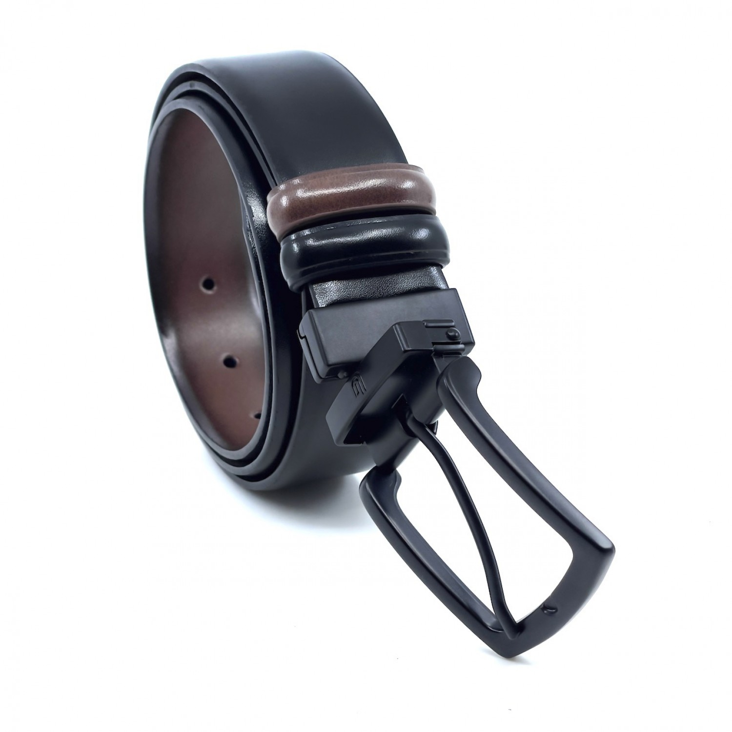 Life Style Butiken Ανδρική Δερμάτινη Ζώνη Με Μεταλλική Αγκράφα Διπλής 'Οψεως LS12021 BLACK-TABA 3.5cm Φάρδος