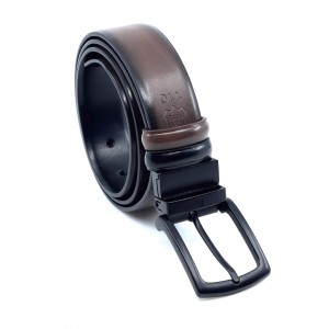 Life Style Butiken Ανδρική Δερμάτινη Ζώνη Με Μεταλλική Αγκράφα Διπλής 'Οψεως LS12021 BLACK-TABA 3.5cm Φάρδος