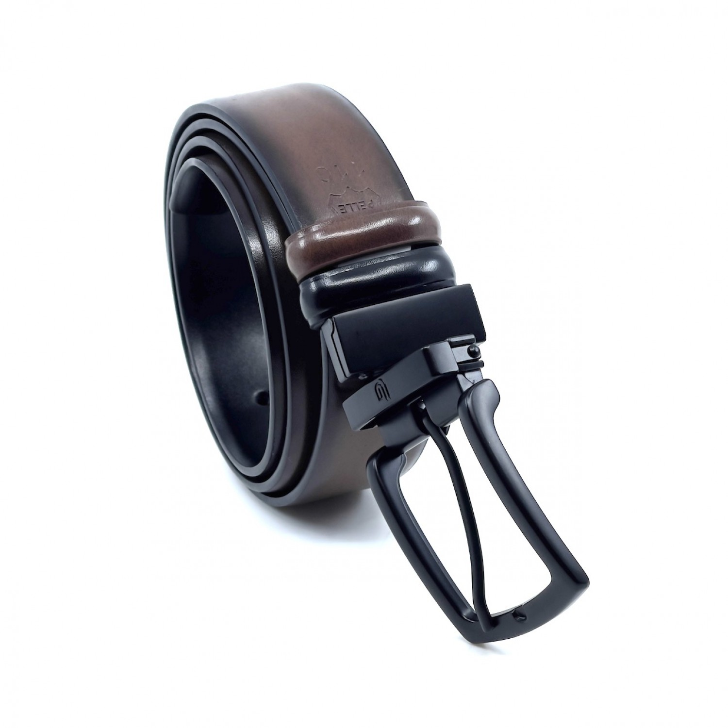 Life Style Butiken Ανδρική Δερμάτινη Ζώνη Με Μεταλλική Αγκράφα Διπλής 'Οψεως LS12021 BLACK-TABA 3.5cm Φάρδος