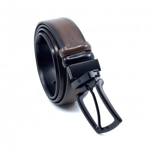 Life Style Butiken Ανδρική Δερμάτινη Ζώνη Με Μεταλλική Αγκράφα Διπλής 'Οψεως LS12021 BLACK-TABA 3.5cm Φάρδος