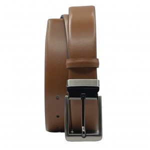 Life Style Butiken Ανδρική Δερμάτινη Ζώνη Με Μεταλλική Αγκράφα LS13.378 Ταμπά 3.5cm Φάρδος