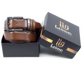 Life Style Butiken Ανδρική Δερμάτινη Ζώνη Με Μεταλλική Αγκράφα LS12007 Ταμπά 3.5cm Φάρδος 2