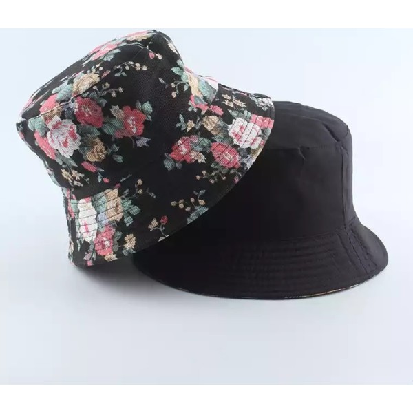 Διπλής όψεως BUCKET HAT Flowers 9012 ΜΑΥΡΟ/ΡΟΖ για άντρες και γυναίκες