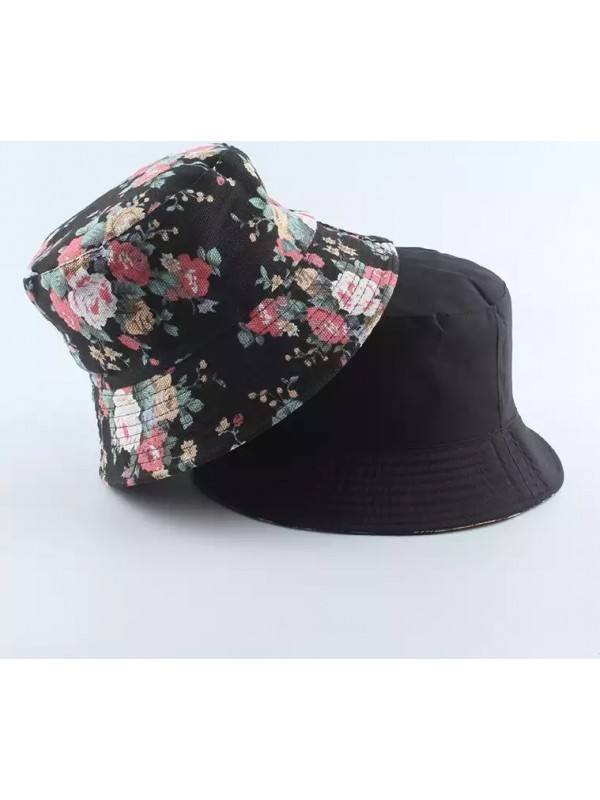 Διπλής όψεως BUCKET HAT Flowers 9012 ΜΑΥΡΟ/ΡΟΖ για άντρες και γυναίκες