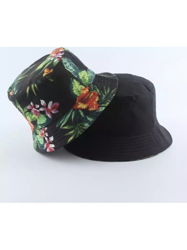 Διπλής όψεως BUCKET HAT Flowers 9014 ΜΑΥΡΟ/ΠΡΑΣΙΝΟ για άντρες και γυναίκες