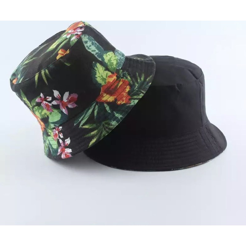 Διπλής όψεως BUCKET HAT Flowers 9014 ΜΑΥΡΟ/ΠΡΑΣΙΝΟ για άντρες και γυναίκες Accesories