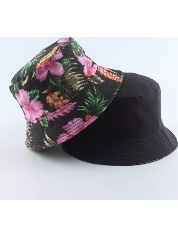 Διπλής όψεως BUCKET HAT Flowers 9014 ΜΑΥΡΟ/ΡΟΖ για άντρες και γυναίκες