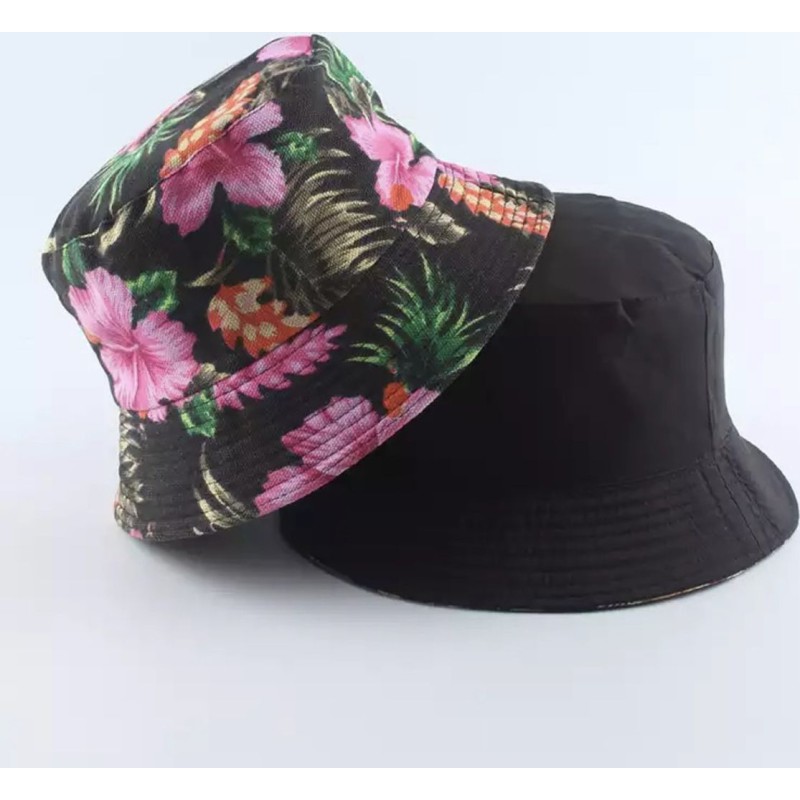 Διπλής όψεως BUCKET HAT Flowers 9014 ΜΑΥΡΟ/ΡΟΖ για άντρες και γυναίκες Accesories