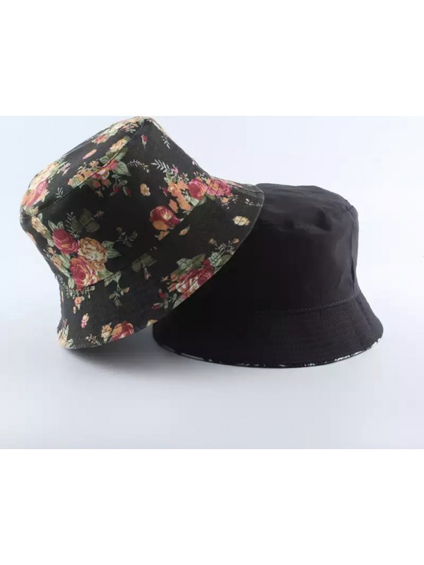 Διπλής όψεως BUCKET HAT Flowers 9014 ΜΑΥΡΟ/ΚΟΚΚΙΝΟ για άντρες και γυναίκες