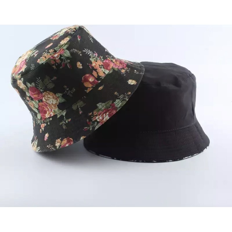 Διπλής όψεως BUCKET HAT Flowers 9014 ΜΑΥΡΟ/ΚΟΚΚΙΝΟ για άντρες και γυναίκες Accesories