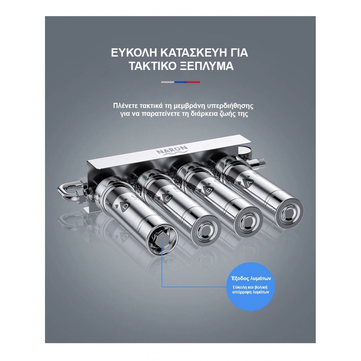 Naron Συσκευή Φίλτρου Νερού 304 Ανοξείδωτο Ατσάλι 5 σταδίων φιλτραρίσματος με μεμβράνη UltraFiltration 0,01micron 