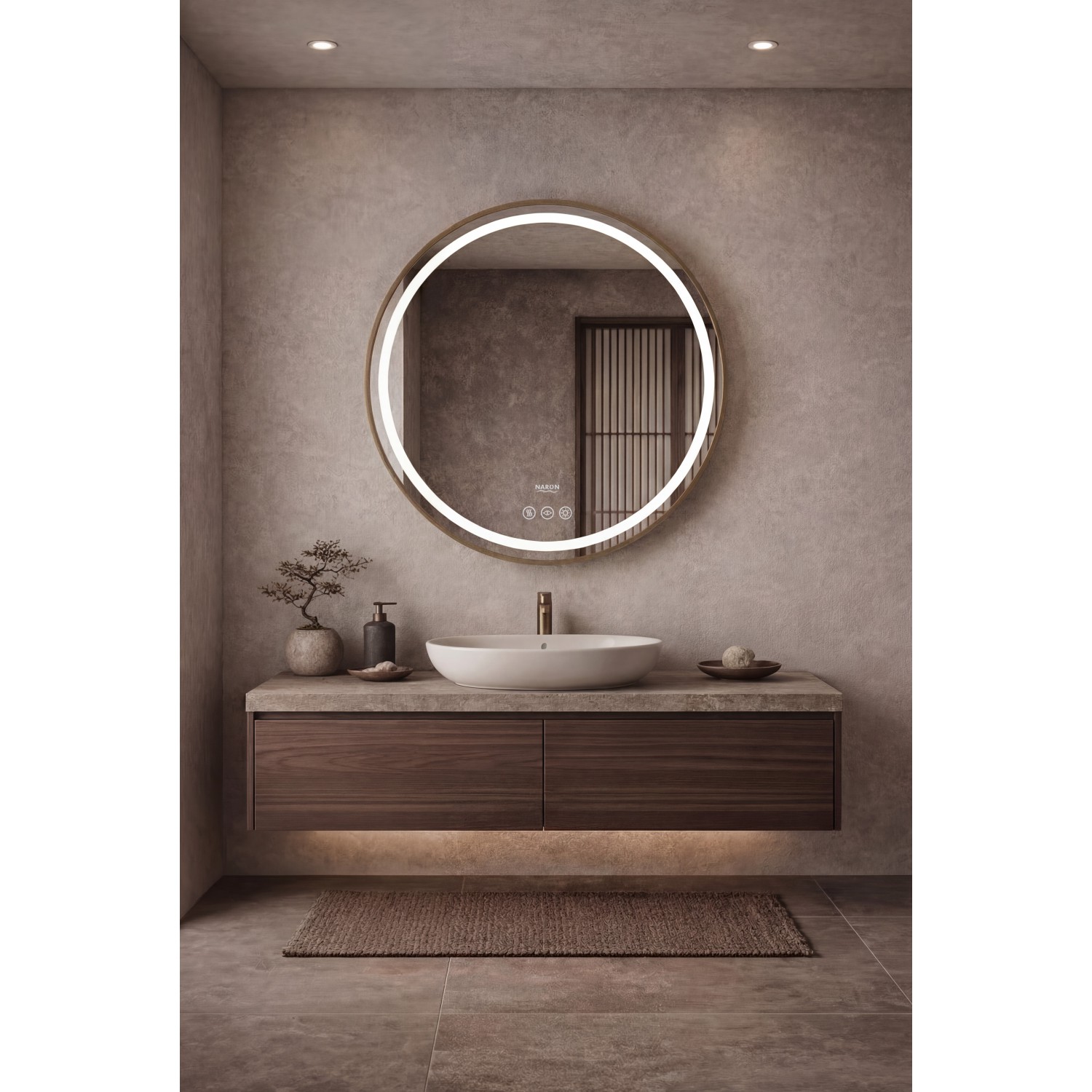 Naron Στρογγυλός Καθρέπτης Μπάνιου Led Αφής Με Brushed Gold Πλαίσιο Αλουμινίου 4εκ. Αντιθαμβωτική Λειτουργία  NR4648 BRUSHED GOLD