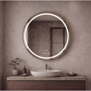 Naron Στρογγυλός Καθρέπτης Μπάνιου Led Αφής Με Brushed Gold Πλαίσιο Αλουμινίου 4εκ. Αντιθαμβωτική Λειτουργία  NR4648 BRUSHED GOLD